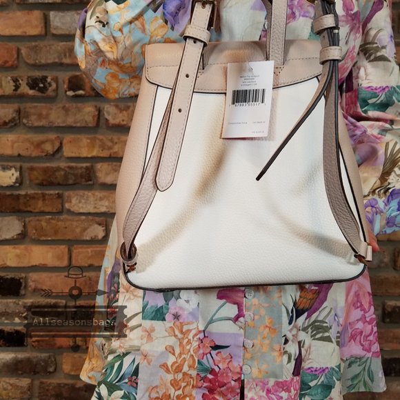 LEATHER Kate spade Medium Flap Backpack Leila Beige White - Picture 12 of 13